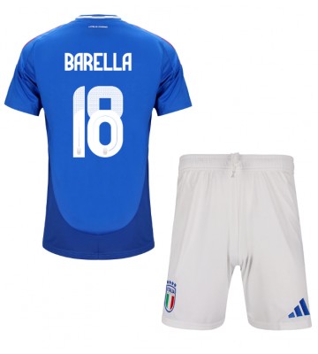 Italien Nicolo Barella #18 Hemmatröja Barn EM 2024 Kortärmad (+ Korta byxor)